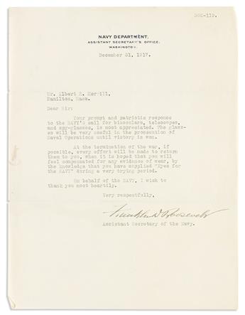 ROOSEVELT, FRANKLIN D. Group of 4 Typed Letters Signed, to various recipients,